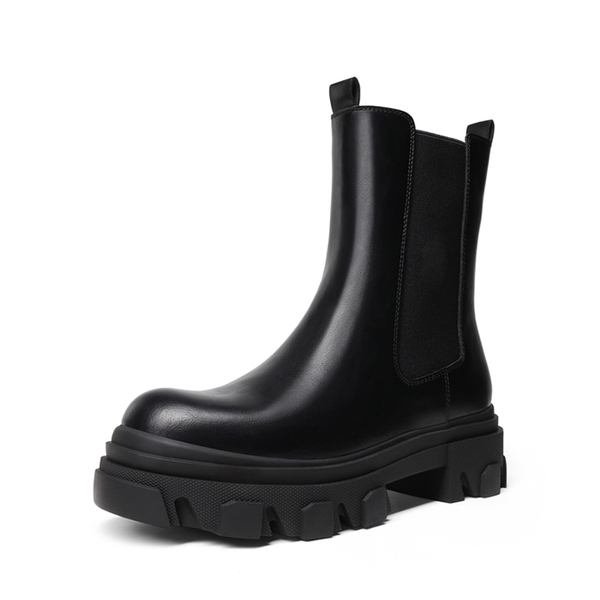 Mid Calf Chunky Chelsea Boots - BLACK PU -  0